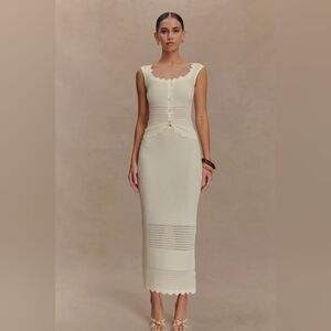 Meshki Cream Scalloped Knit Tank & Midi Skirt Set